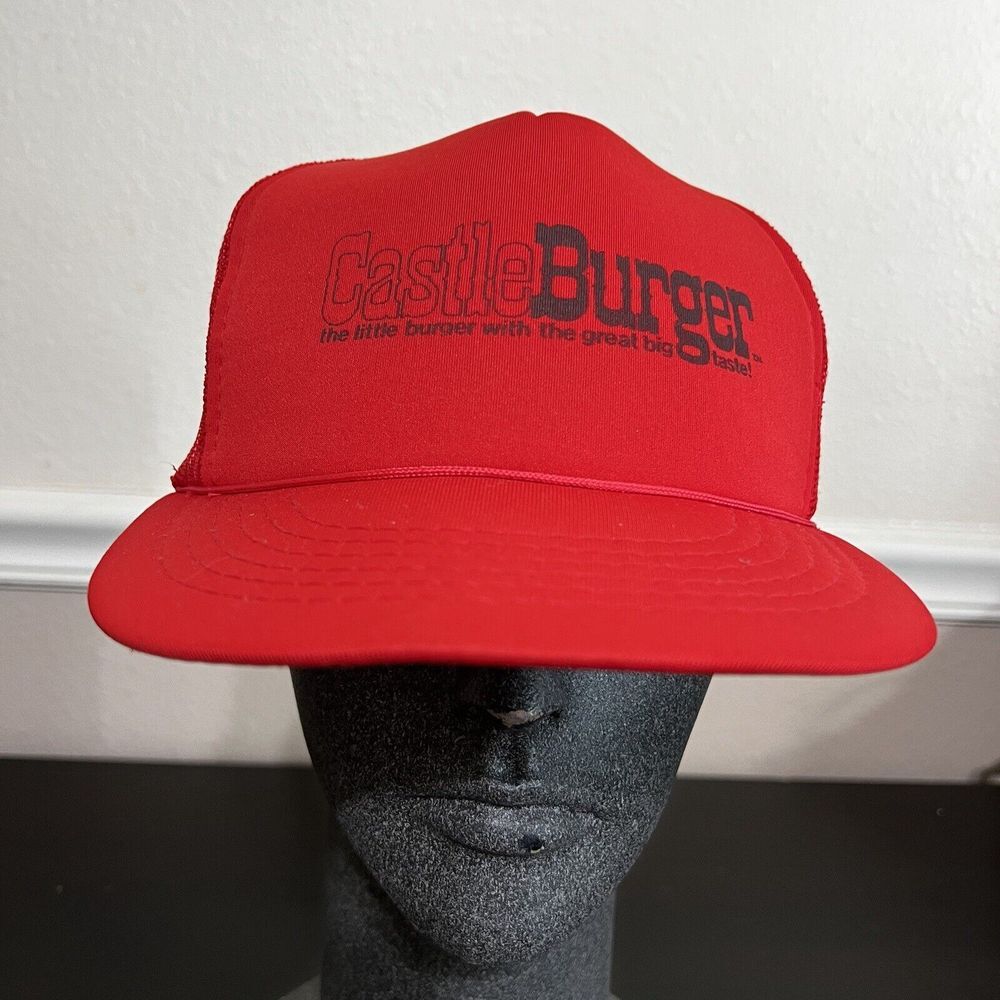 Vintage Mens Trucker Hat Castle Burger Rope‎ Snapback Logo Fast Food Cap Yupoong